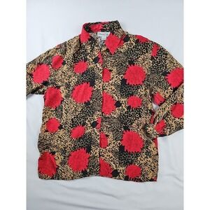 Oscar de la Renta Vintage Mod Wife Animal Print Silk Floral Blouse Sz S